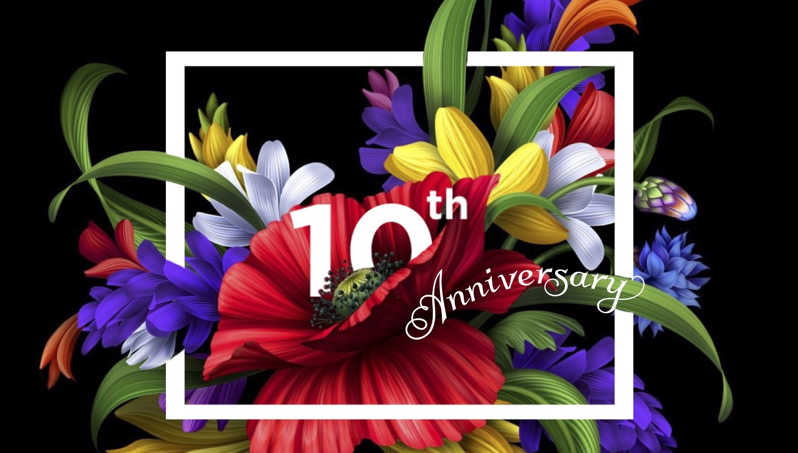 a floral graphic for the art in bloom 10th anniversary