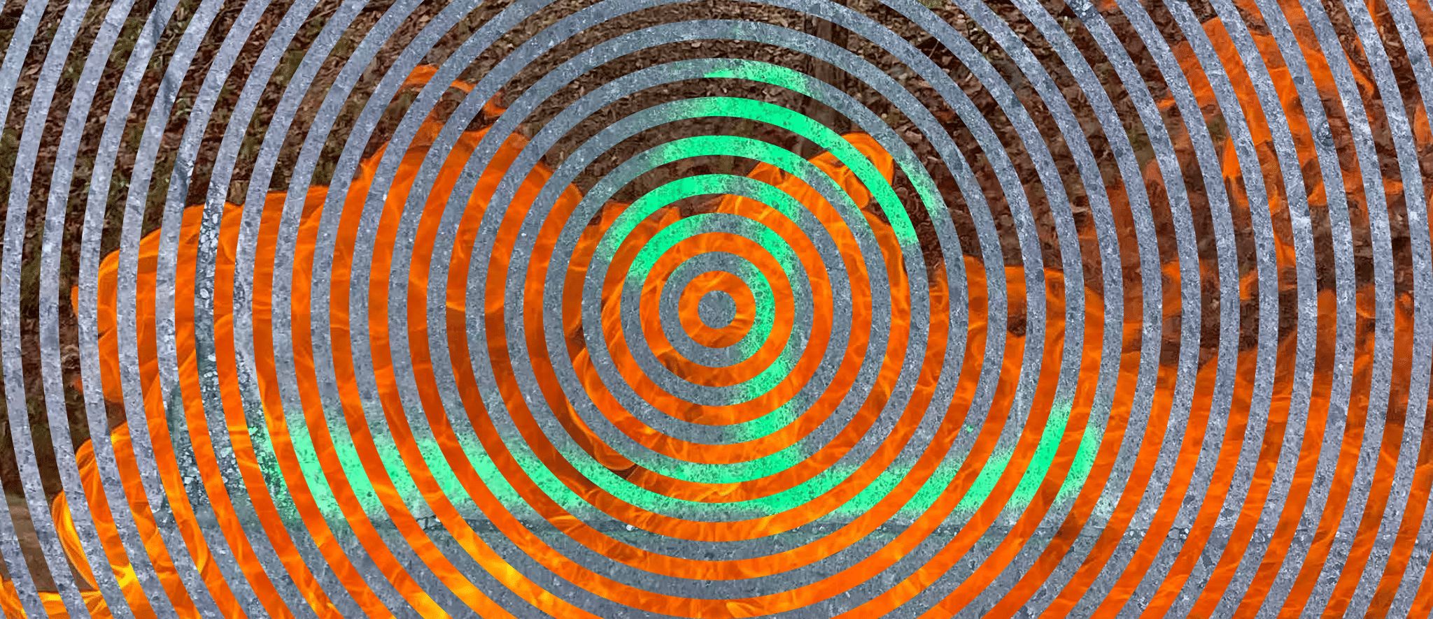A colorful, almost hypnotic, concentric circles graphic from the exhibition 'From My Home to Yours.'