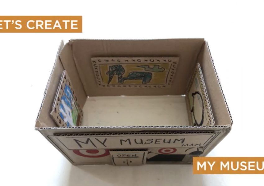 A still frame from the cyber studio instructional video with text: let's create my museum.