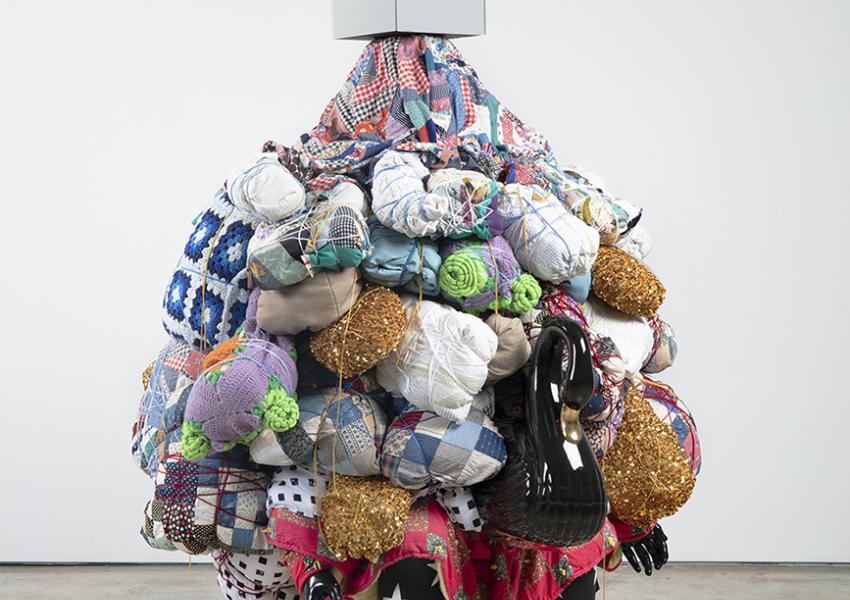 vanessa german, "The HERO", 2022. Mixed media assemblage. 73 x 49 x 46 ¾ in. Courtesy of the artist and Kasmin Gallery, NYC.