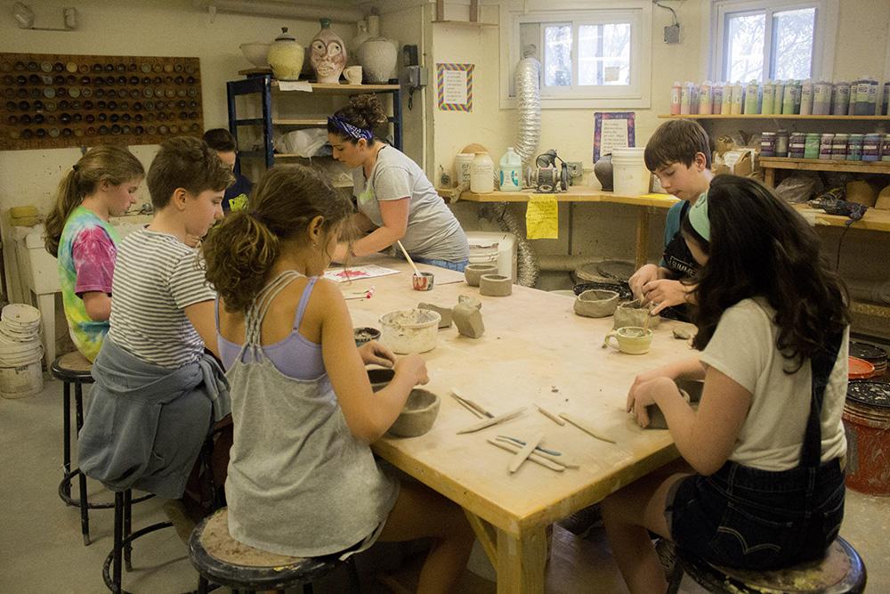 Kid's participating in MAM's Hand-Building Course; in Ceramics Studio
