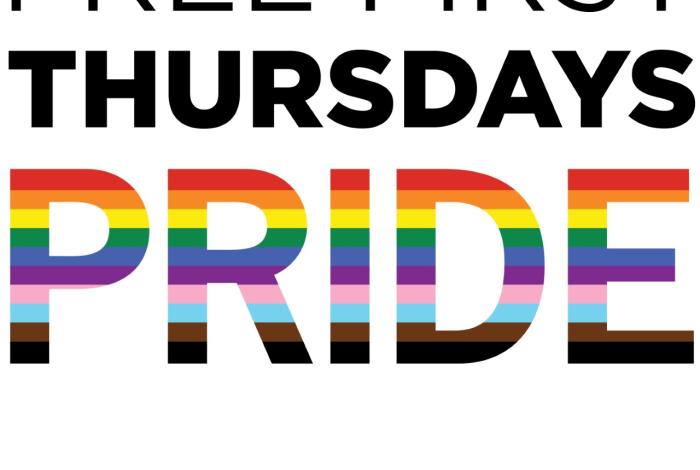 Free First Thursday: Pride Logo with MAM black logo in bottom right corner and Out Montclair logo in bottom left corner